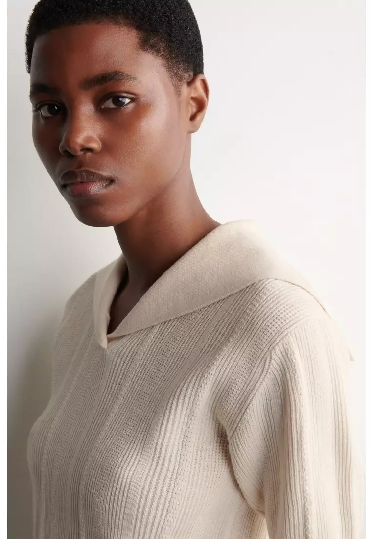 SAILOR-COLLAR WOOL POLO TOP
