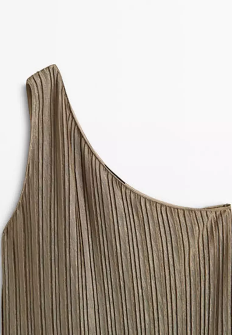 Asymmetric Pleated Midi Dress