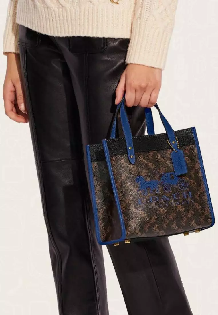 Coach Field Tote 22 With Horse And Carriage Print And Carriage Badge Truffle Blue Fin