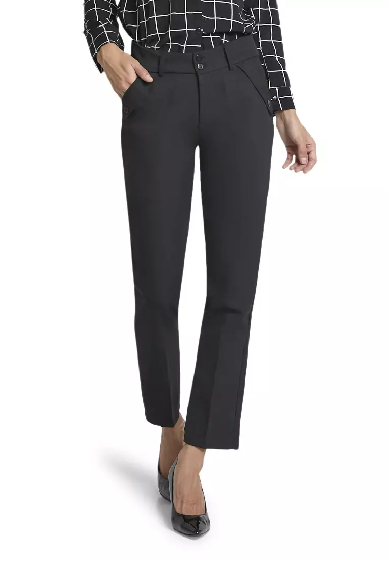 Fitzgerald Celana Kerja Motif Solid Trousers Bawahan Wanita Formal - Hitam