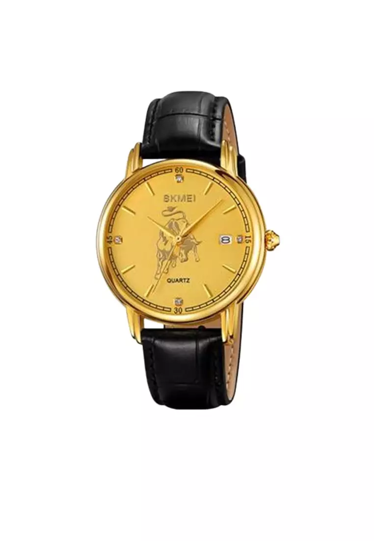 Jam Tangan Quartz Analog Shio Chinese Zodiac Waterproof 30M Kerbau ORIGINAL - Black Gold