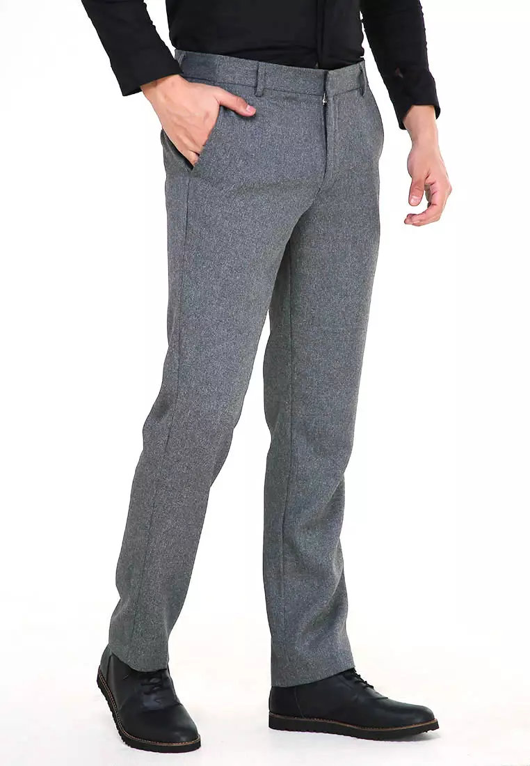 Locko Celana Panjang Pria Polos Slim Fit Formal Long Plain Pants Material Wool ORIGINAL - Light Gray