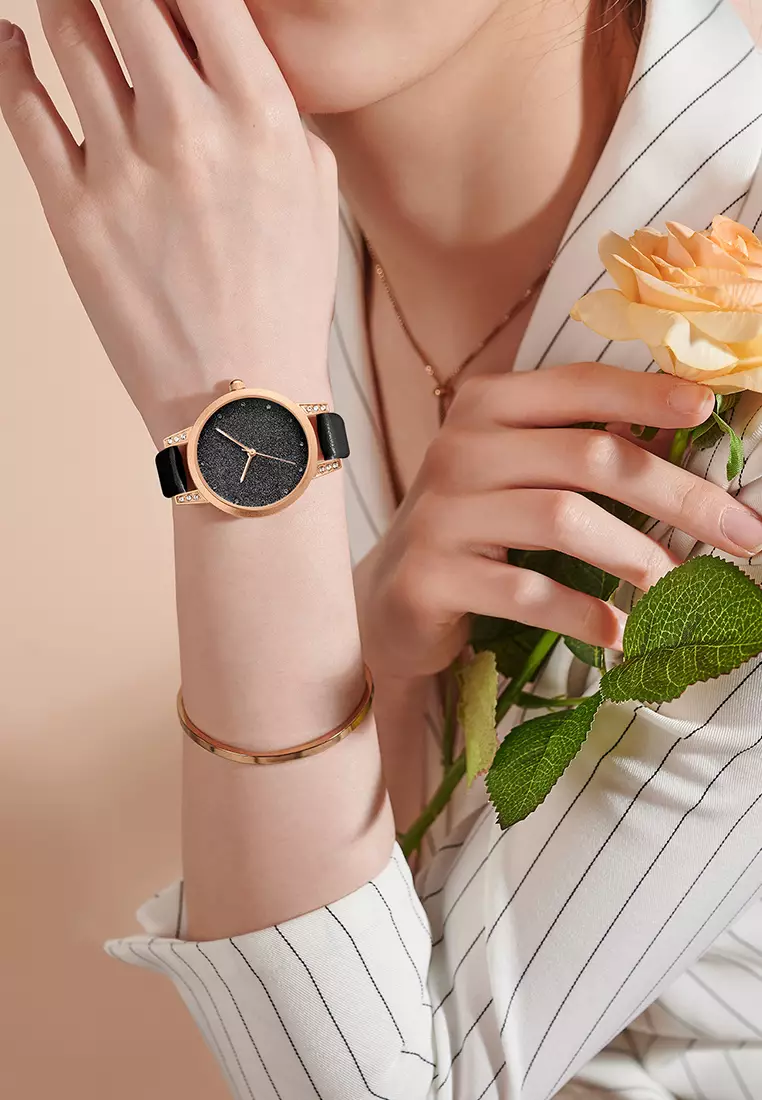 jam tangan wanita REBIRTH Display Kuarsa Gelang Kulit Sederhana Jam