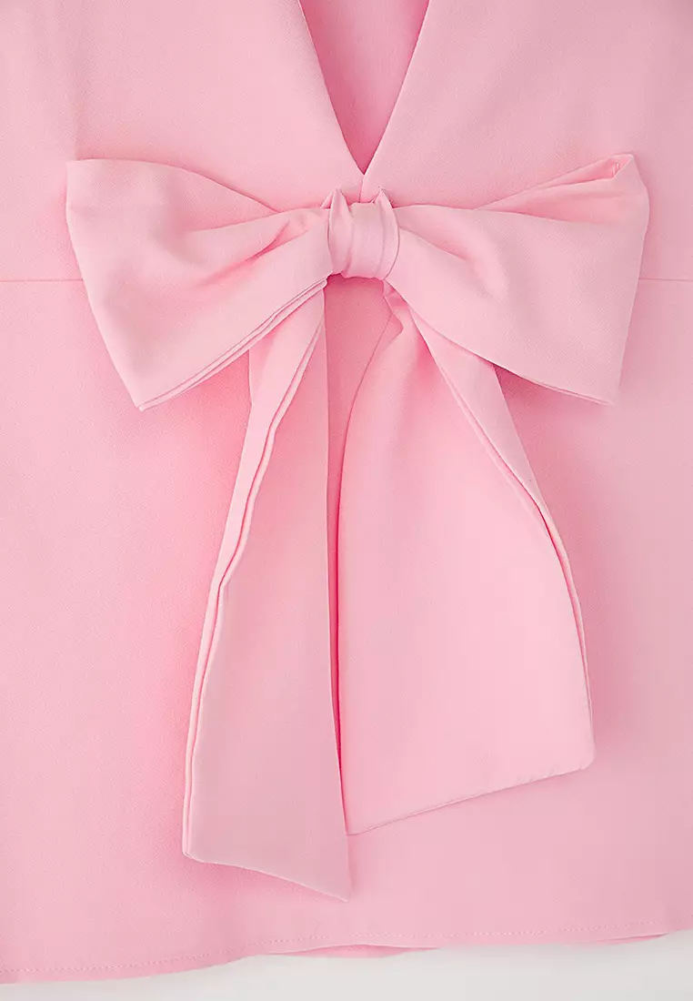 Pink Sleeveless Backless Bowknot Stylish Woven Plus Size Blouse TBBSS25AF00089