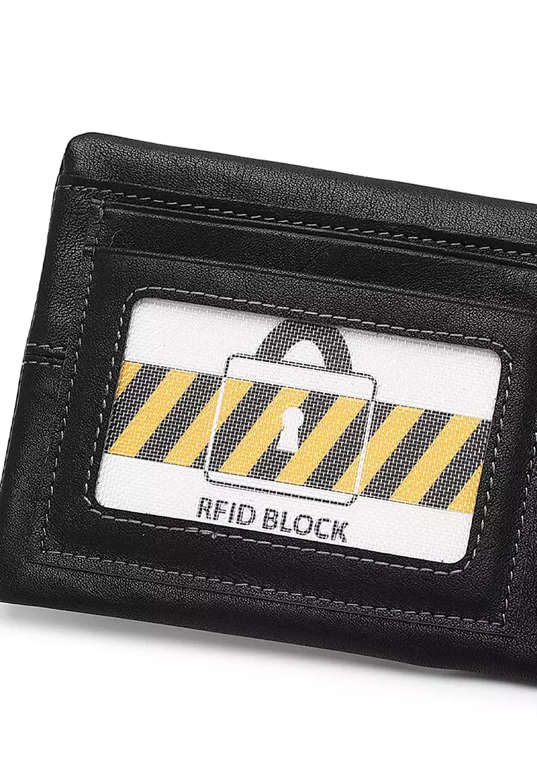 Genuine Leather RFID Short Wallet - Black