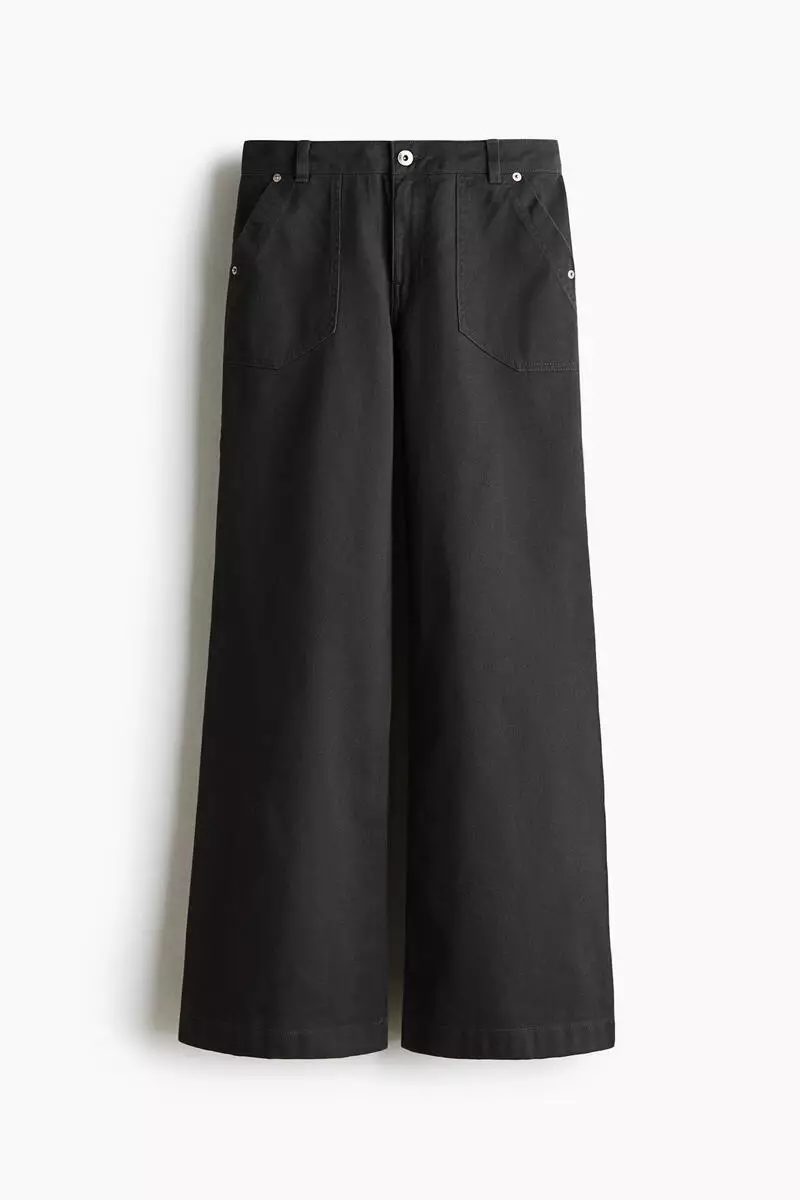 Wide-leg cotton twill trousers