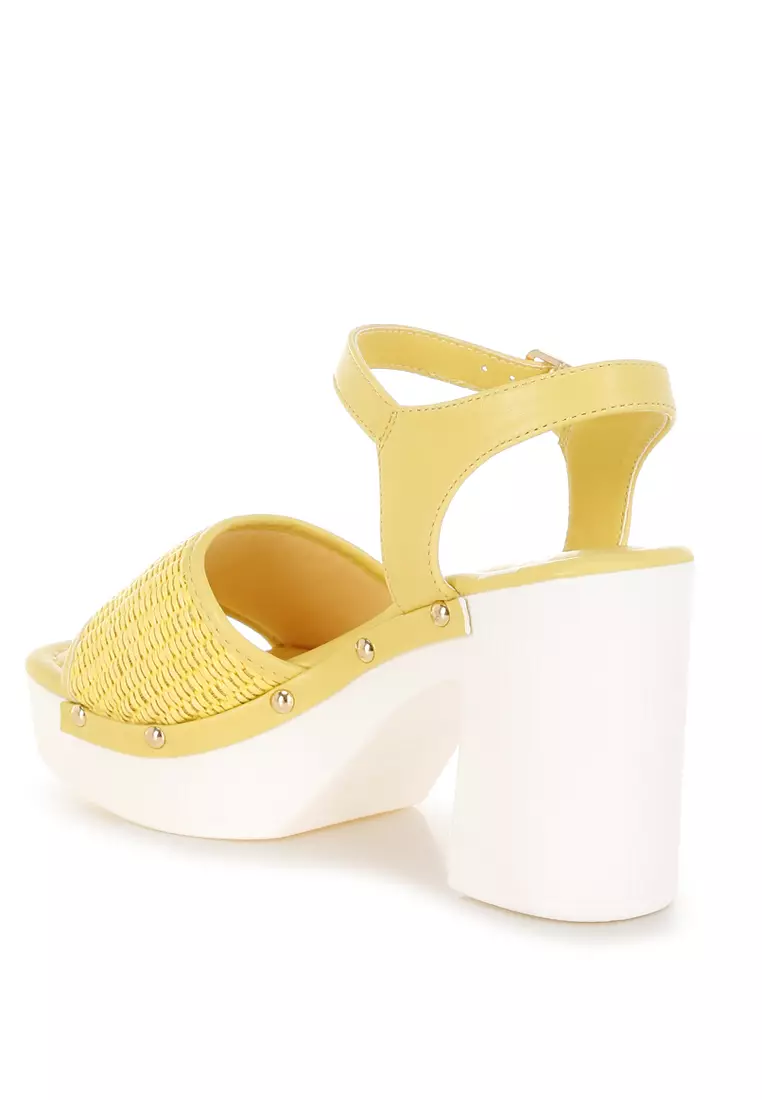 Raffia Chunky Sandals In Yellow
