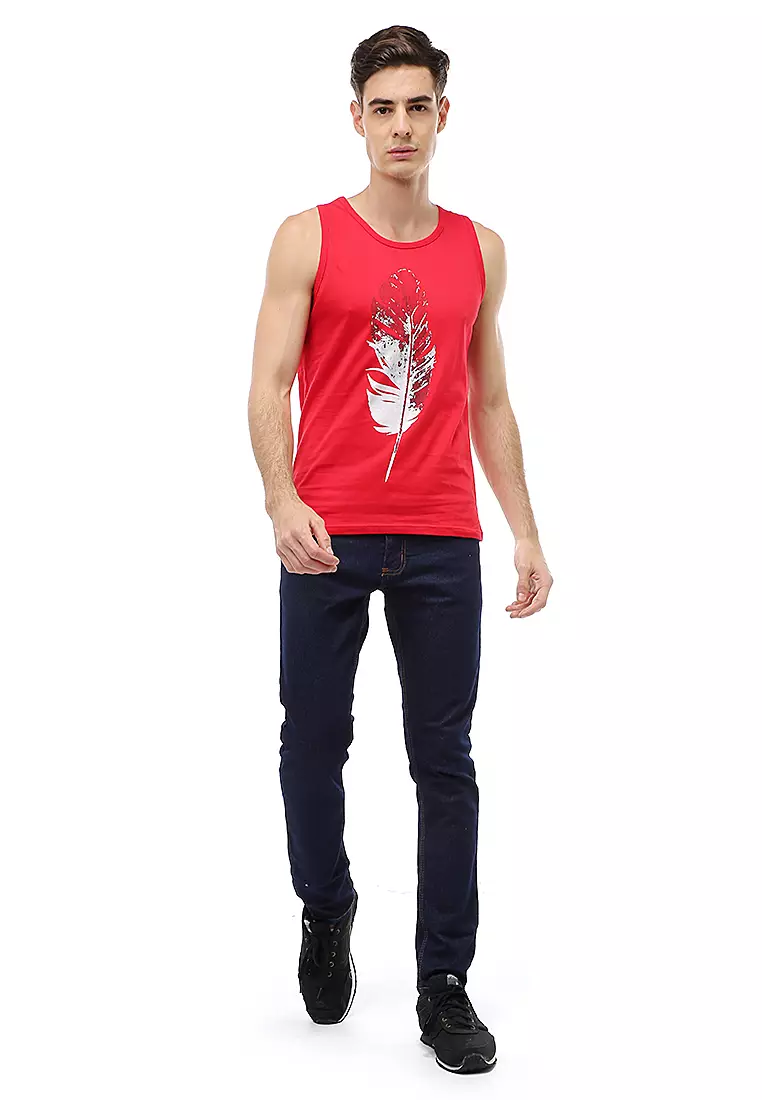 Agies Pakaian Dalam Pria Tank Top Singlet Goose feather Motive Material Cotton ORIGINAL - Red