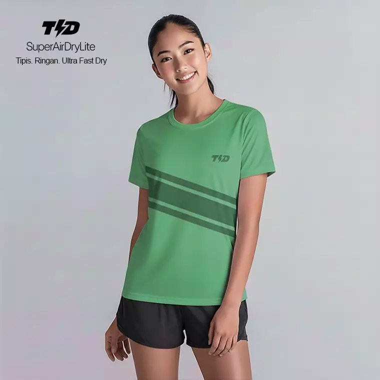TDACTIVE Kaos Lari Running Tangan Pendek Wanita Superairdrylite - 3lines sage green muda LSE91