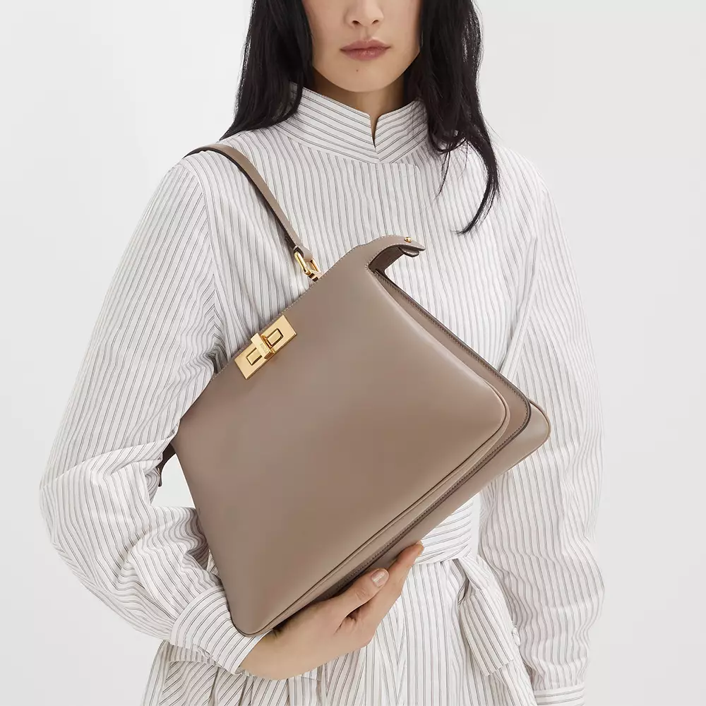 Peekaboo Soft Medium Leather Shoulder Bag Dove Grey