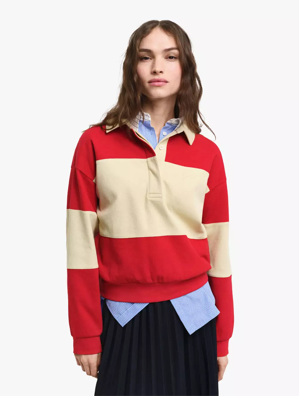 Gant - Pakaian Wanita - Pique Texture Color Block Rugger - Ruby Red