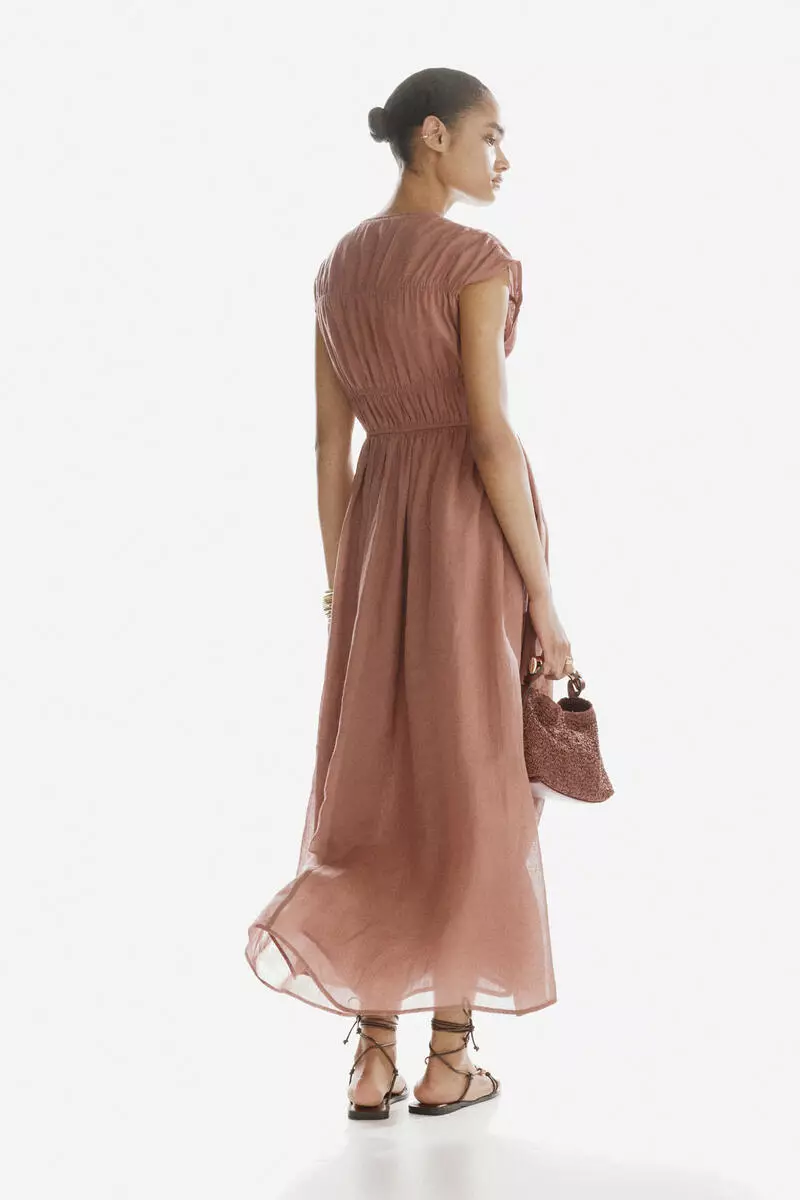 Drawstring-detail ramie dress