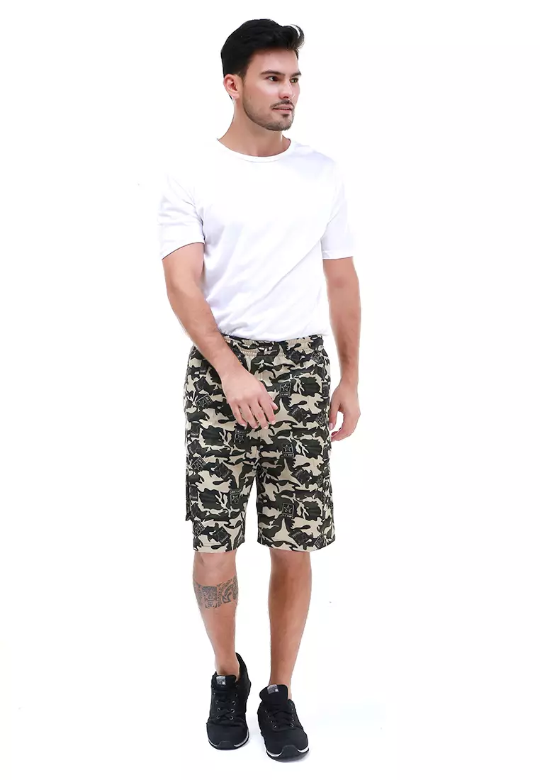 Rissham Celana Pendek Cargo Pria Army Casual Short Pants Material Twill ORIGINAL - Cream