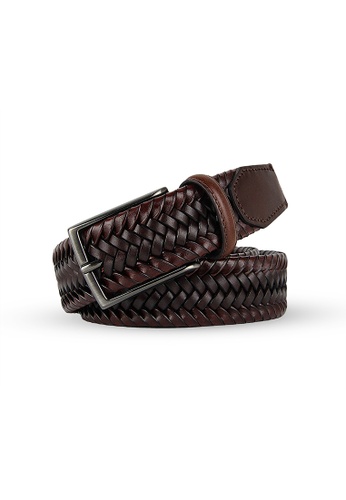 Barnns brown Barnns Limited Hand Woven Cowhide Leather Belt in Cafe E4903AC39DF0E9GS_1