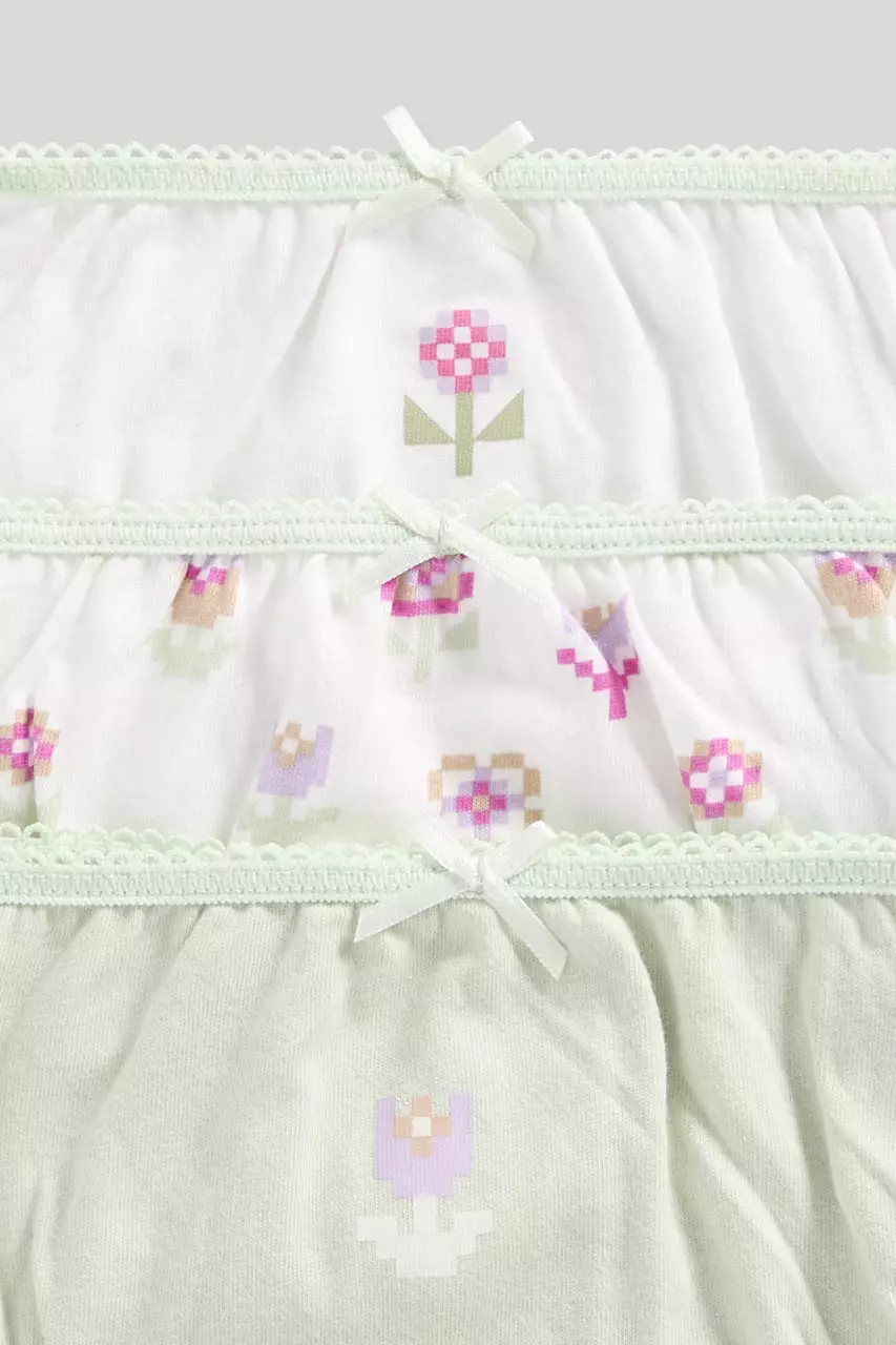Mothercare Pixel Flower Briefs - 5 Pack - Celana Dalam Anak Perempuan (Hijau)