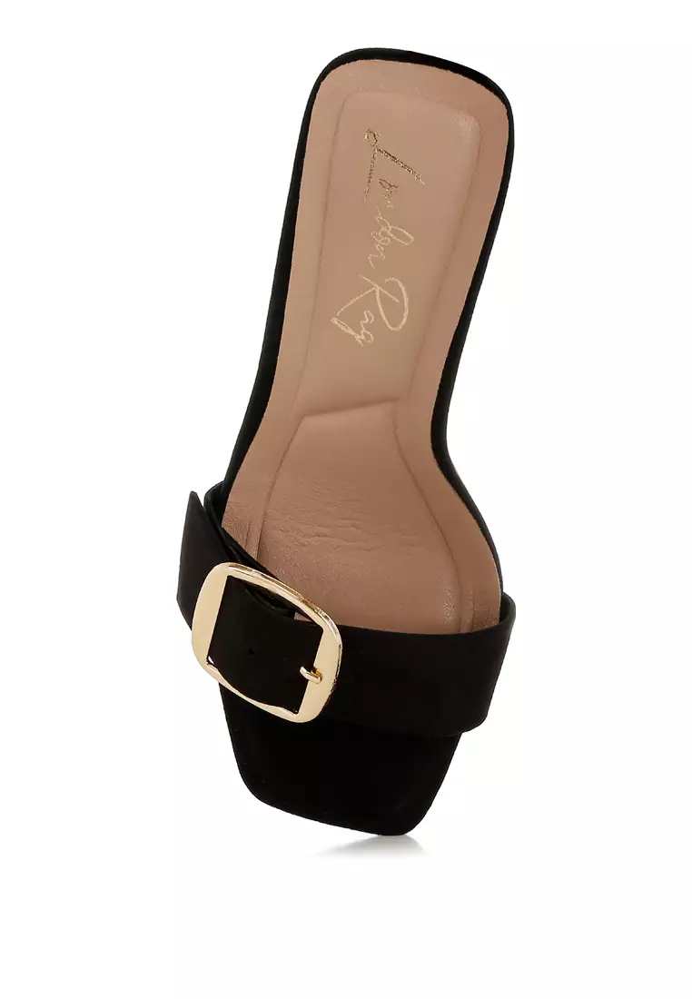 Buckle Strap Slip On Sandals in Black