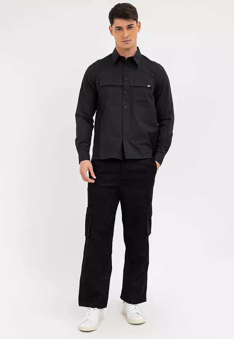 Men's Polo LS Button Down Black