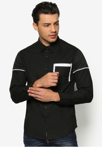 Mesh Double esprit服飾Pocket Long Sleeve Shirt, 服飾, 襯衫