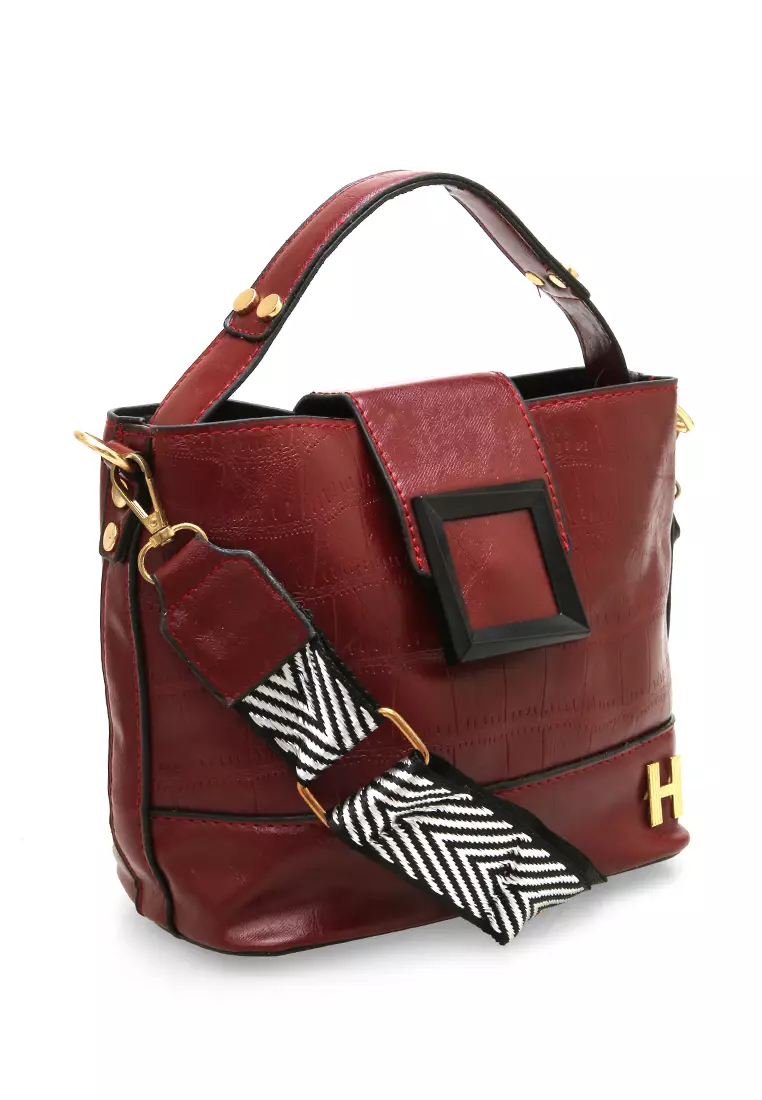 Eilaria Tas Selempang Fashion Wanita Big Strap Shoulder Bag Material Leather ORIGINAL - Red