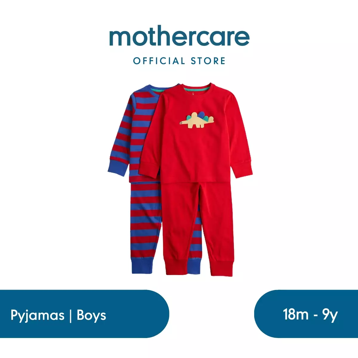 Mothercare 2 Pack Dinosaur Stripe Pyjamas - Piyama Anak Laki-laki (Multi)