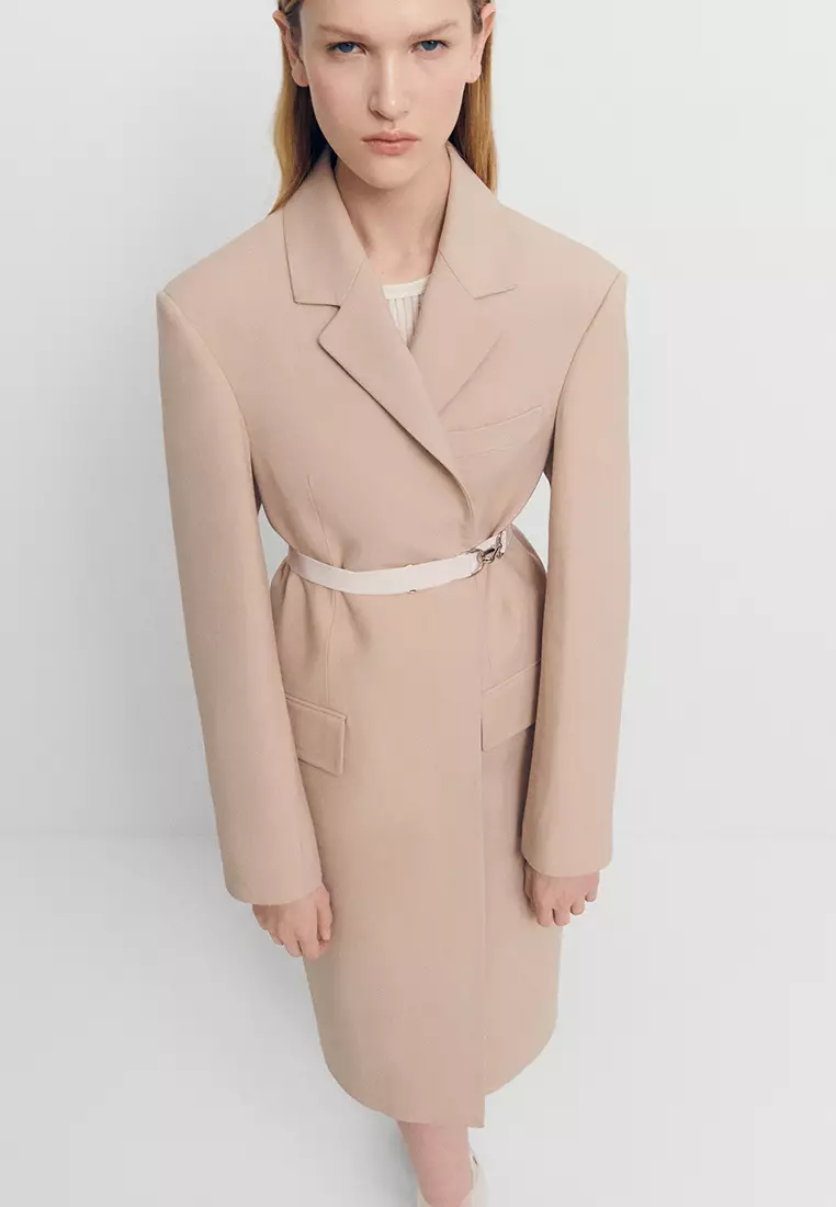 Structured Double Fabric Coat with Belt