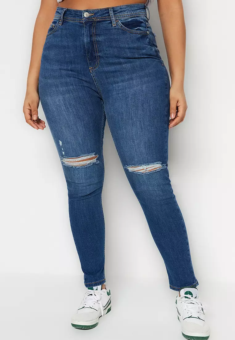Jual Trendyol High Waist Ripped Flexible Skinny Jeans Original