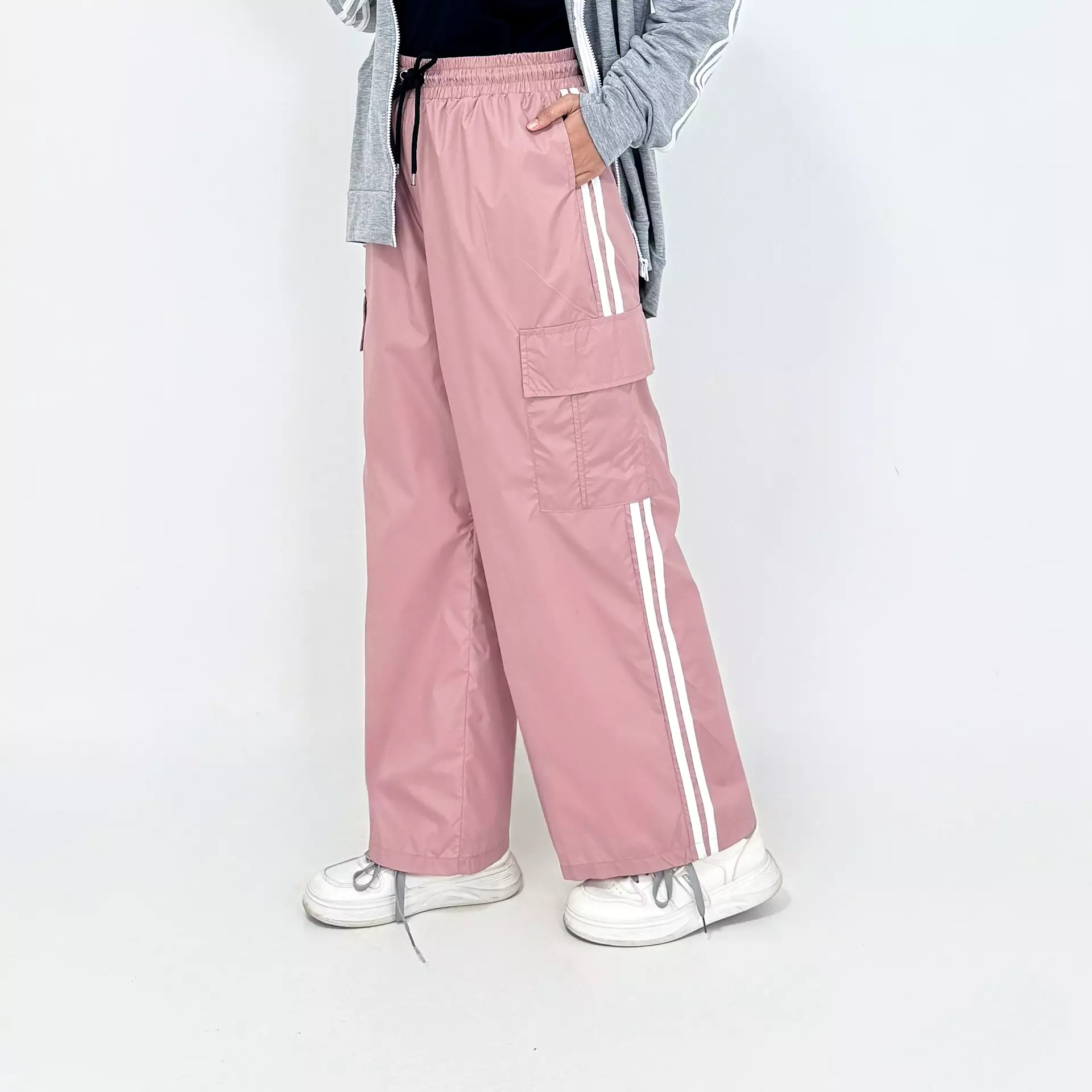 Set Sporty Jacket Manda GREY PINK Setelan Baju Olahraga