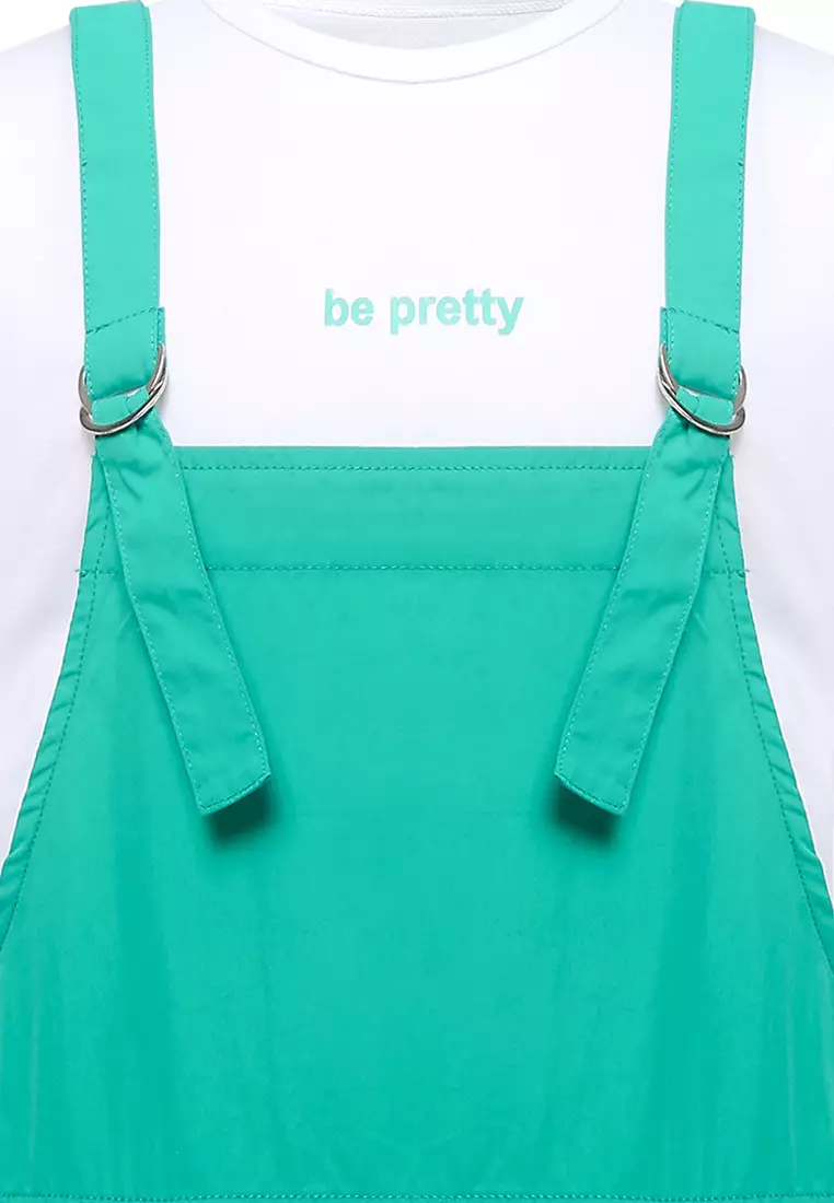 Pito Dito Girl Callidora Overall Dress Pendek Anak Hijau