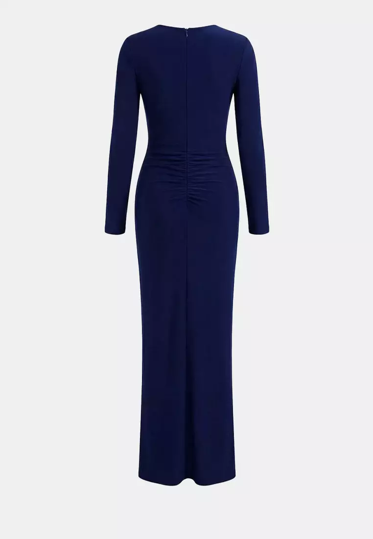 Limited Edition Navy Blue Collar Cut Out Detailed Maxi Evening Dress & Graduation Dress Tprss26Ae2