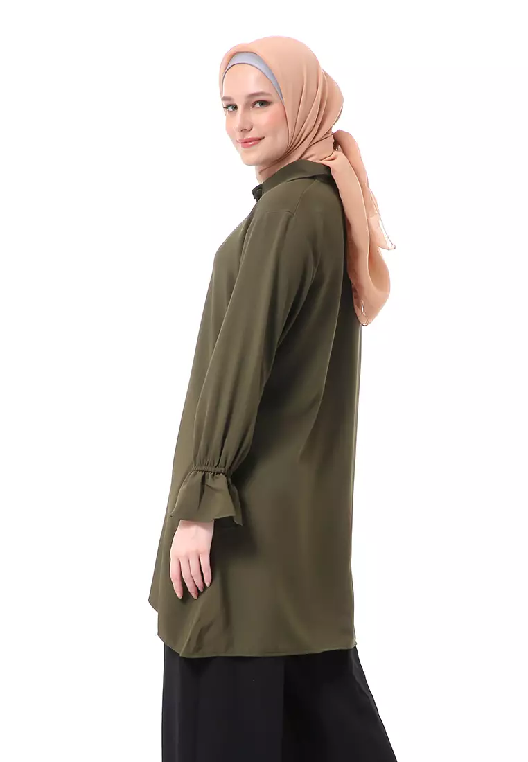 Aleina Blouse Muslimah Atasan Wanita Long Sleeve Premium High Quality - Army