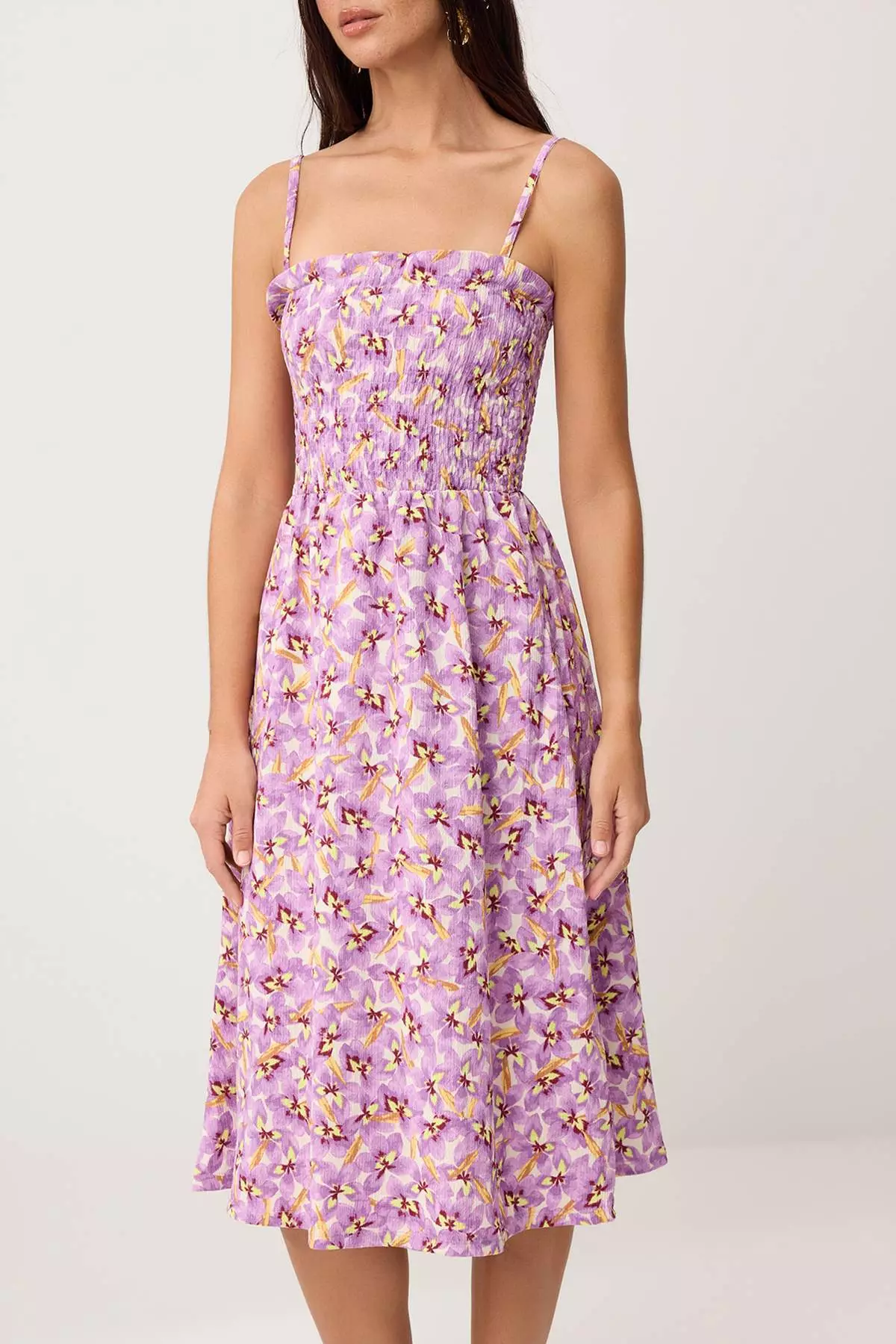 Pink-Multicolor Floral Midi Woven Dress Twoss26El939