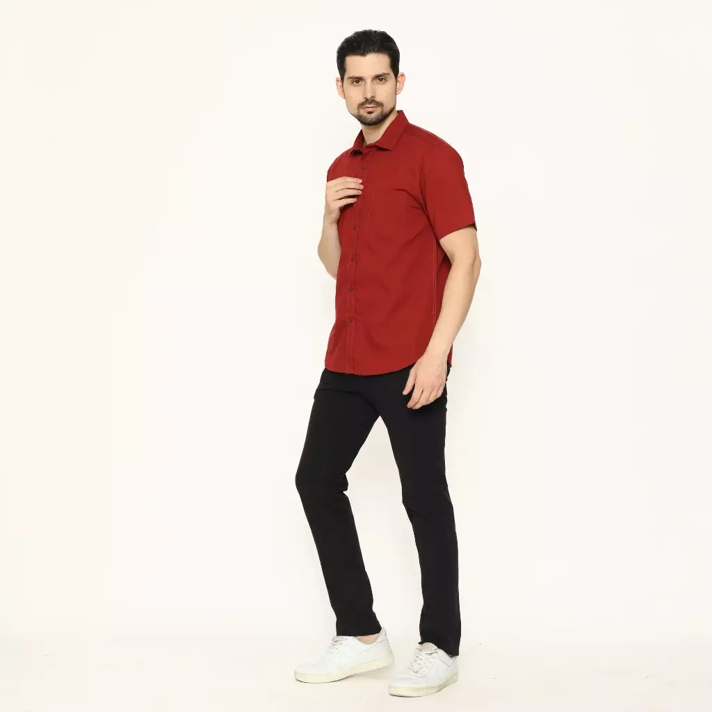 AMK Kemeja Pria Lengan Pendek SHS Fidel S/S Maroon