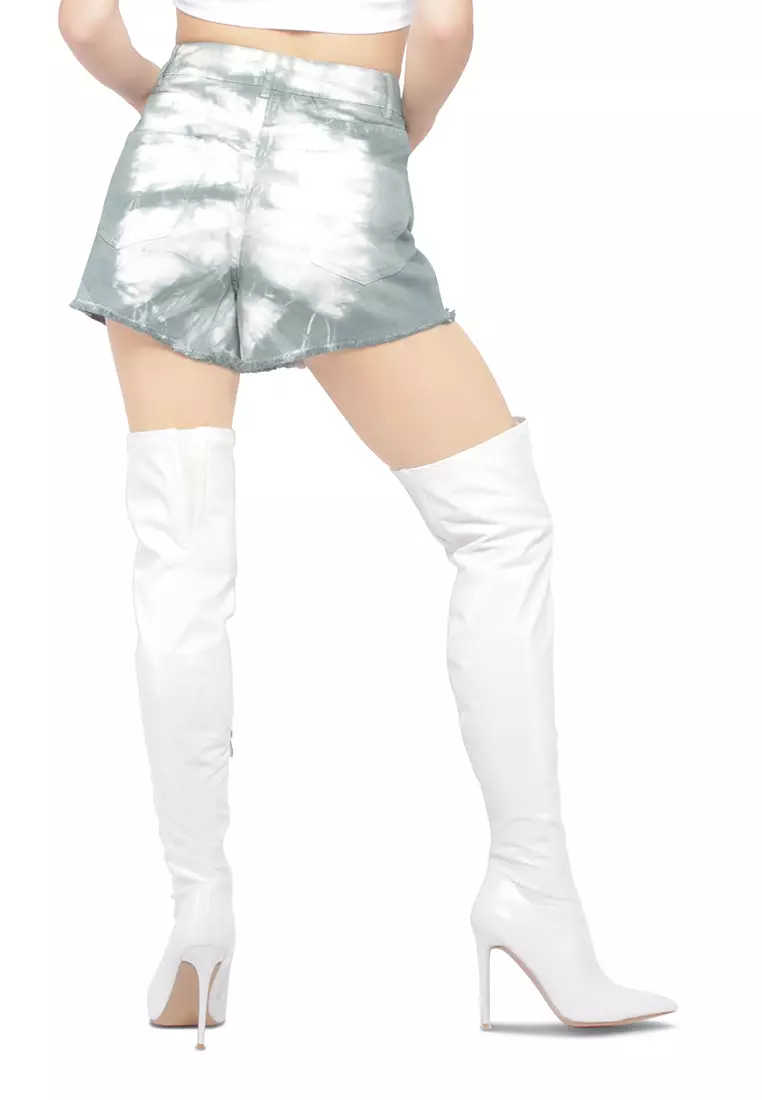 Celana Pendek Denim Raw Hem Tie Dye Hijau