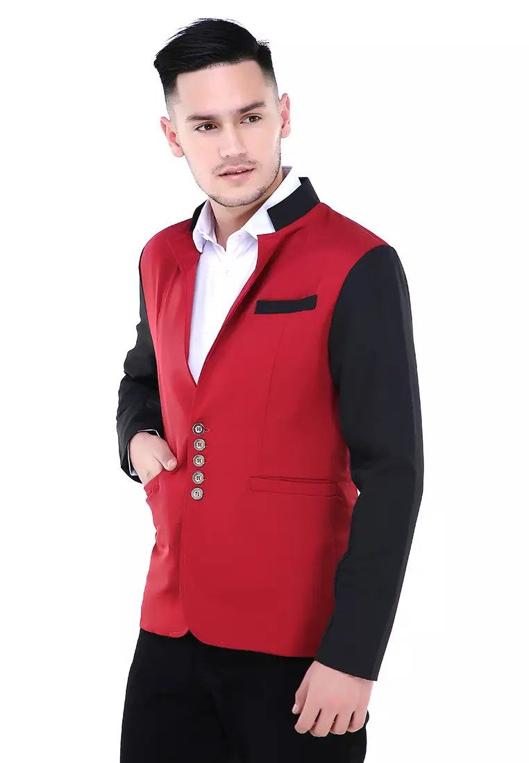 Woreq Jas Blazer Pria Five Button One Pocket Formal Longsleeve Suit Material High Twist ORIGINAL - Black