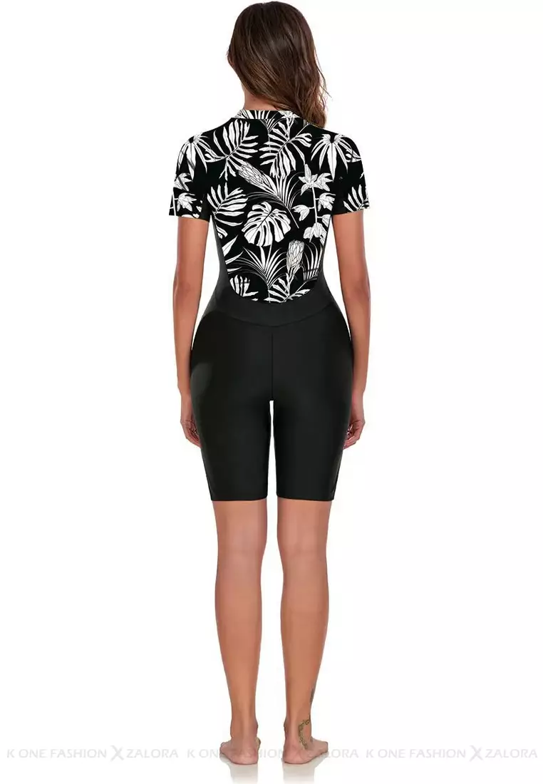 Surf Print Short Sleeve One Piece Swimsuit