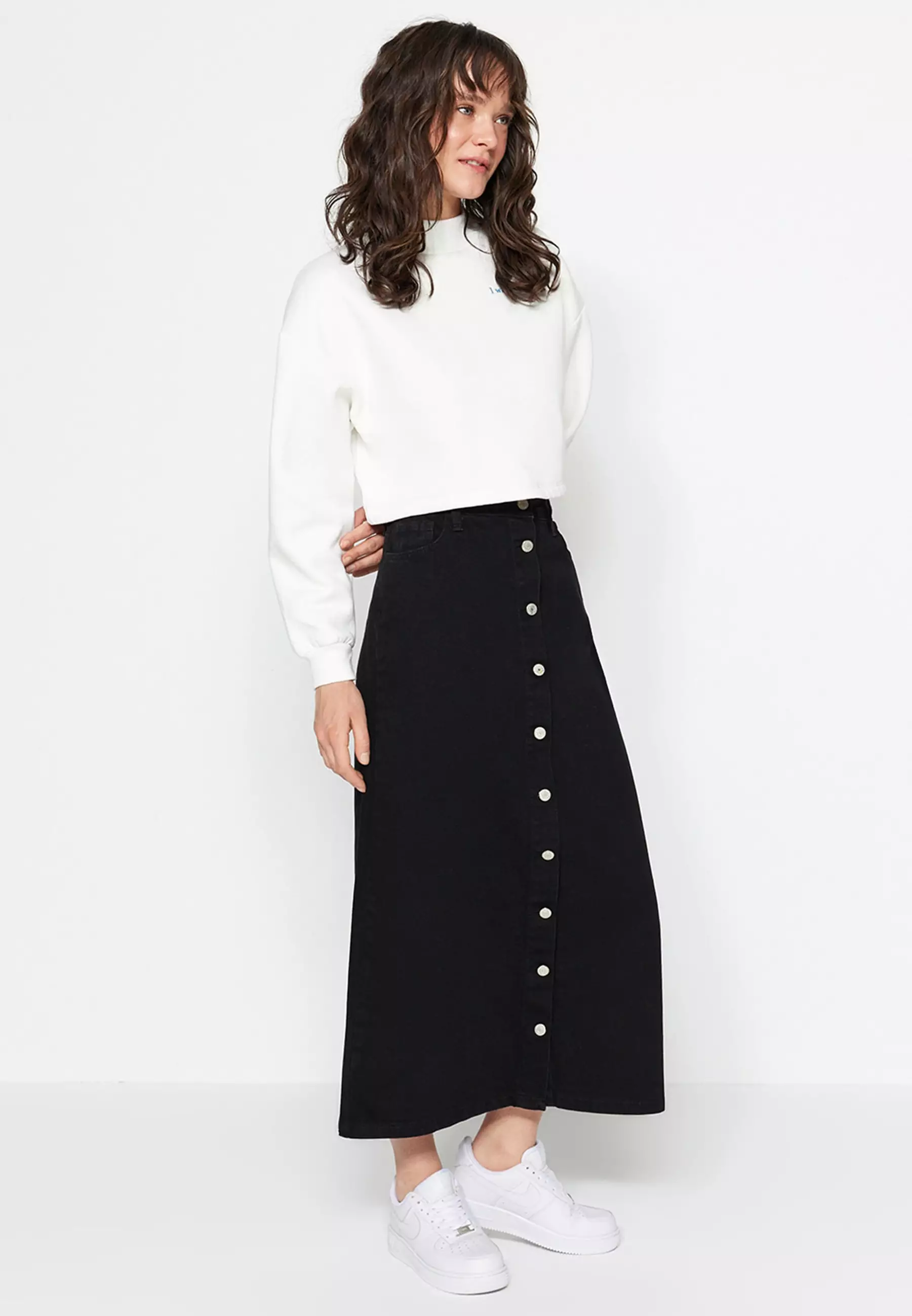 Denim Skirt with Button Closure