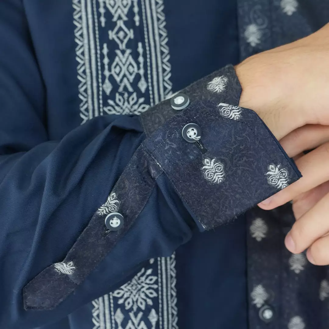 Casella Baju Koko Pria Lengan Panjang Premium | Baju Koko Batik Riyadh 9985 Navy