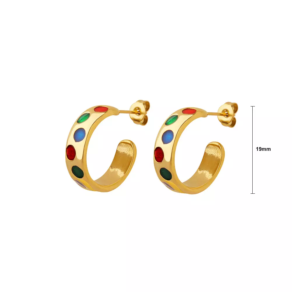 Glamorousky Gold Enamel Color Dot C-Shape Geometric Earrings Anting