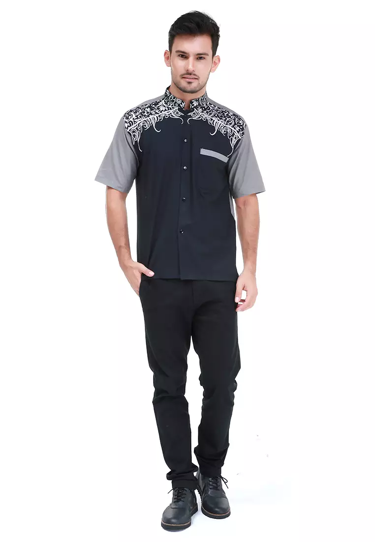Dwan Kemeja Batik Pria Jasmine Atasan Formal Shortsleeve Shirt Material Cotton ORIGINAL - Black