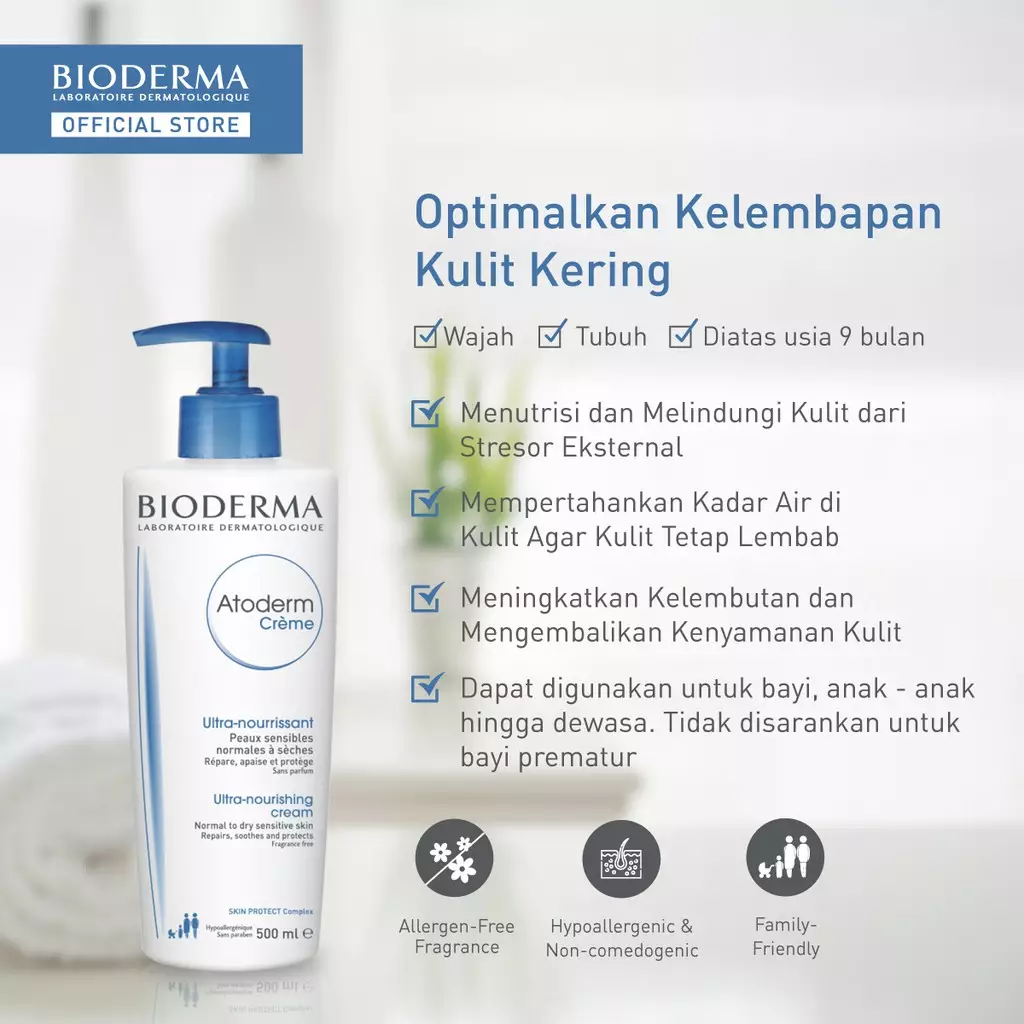 Bioderma Atoderm Creme 500 ml - Face / Body Moisturizer untuk Kulit Normal / Kering