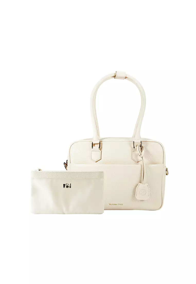 Margaret M Women's White Top Handle Handbag: 2-in-1 Microfiber Leather Travel Business Bag (Tablet compatible std. size 10")