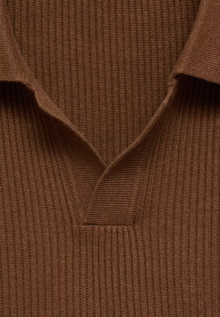 Cotton-Blend Ribbed Polo Sweater