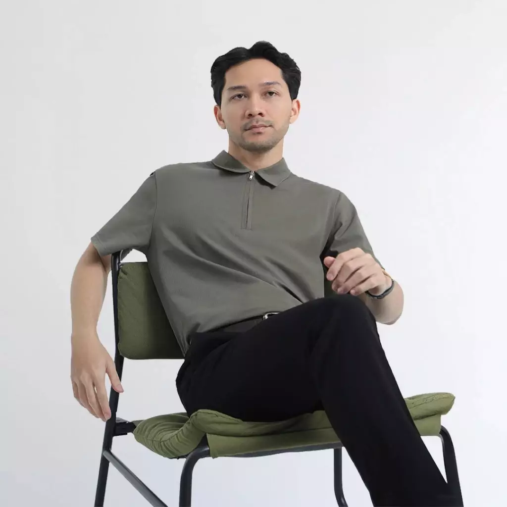 Platini Zip Polo Knit | Kaos Pria Polo Zipper Waffle Knit Olive 10009 