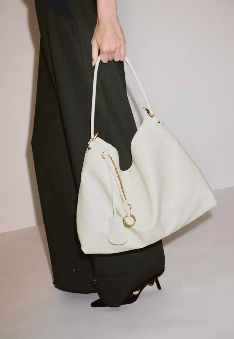 Slouchy Open Top Chain Shoulder Bag Artificial Leather