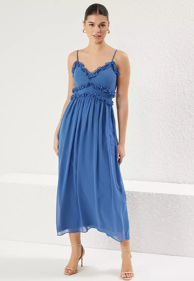 Blue A-Line Maxi Woven Dress