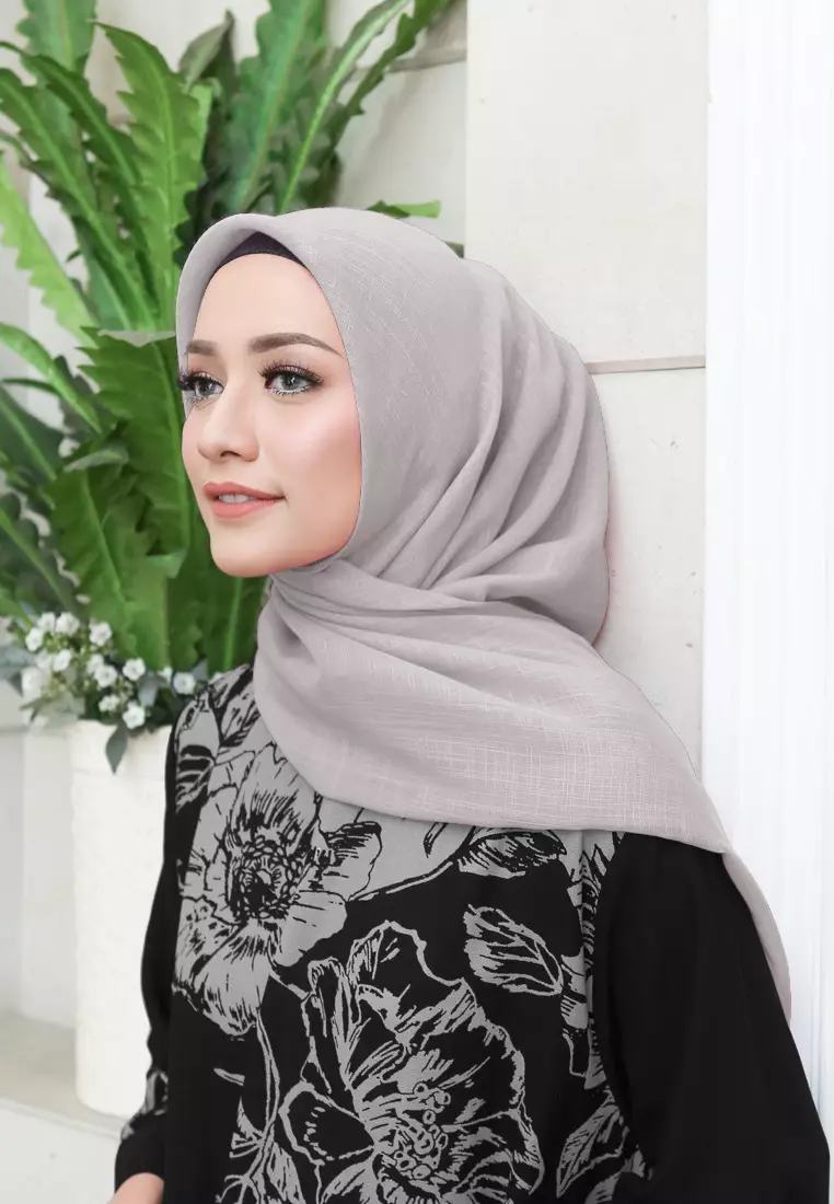 Linenna Scarf | Hijab Segiempat Linen Bamboo - Ash Grey