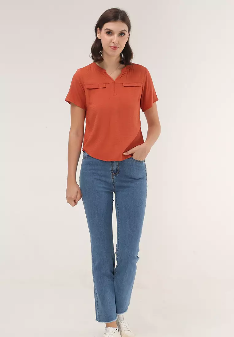 Short Sleeves Chinese Collar Blouse