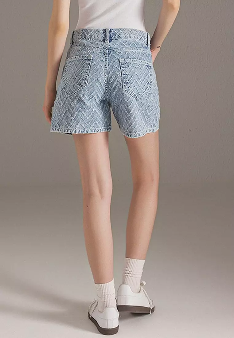 Light Blue Tassel Detail High Waist City Boy Denim Shorts TWOSS25SR00145