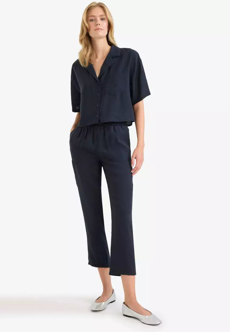 Loose Fit Jacket Lapel Modal Short Sleeve Shirt