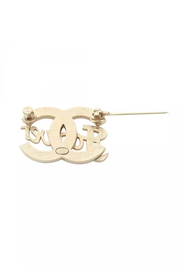 Chanel Pre-Loved Chanel coco mark brooch GP Rhinestone gold clear